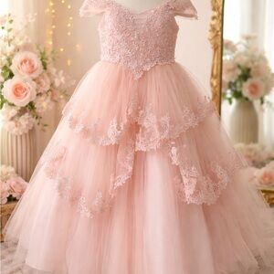 Charming Pink Lace Kids Gown